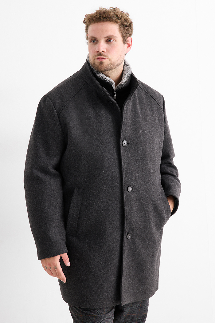 C&A Mantel mit Kunstfellbesatz, Grau, Größe: 6XL