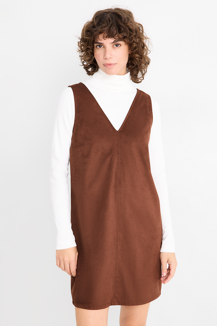C&A Kleid-Straight Fit-Velourslederimitat, Braun, Größe: 42