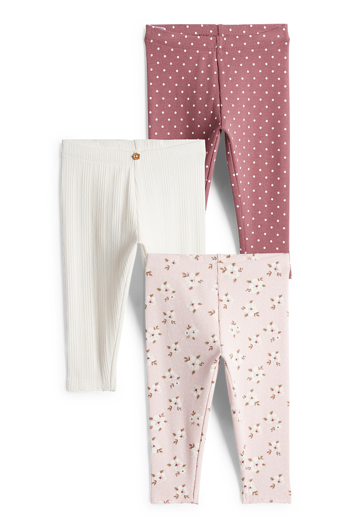 C&A Multipack 3er-Blümchen-Baby-Leggings-gerippt, Rosa, Größe: 98