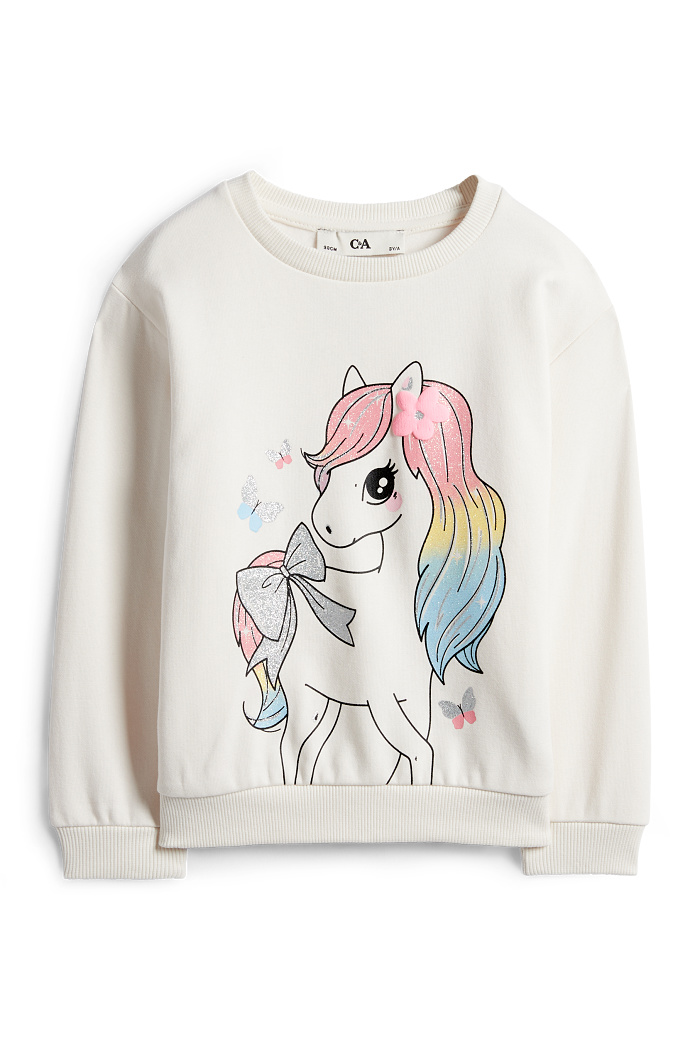 C&A Pony und Schmetterling-Sweatshirt, Weiß, Größe: 140