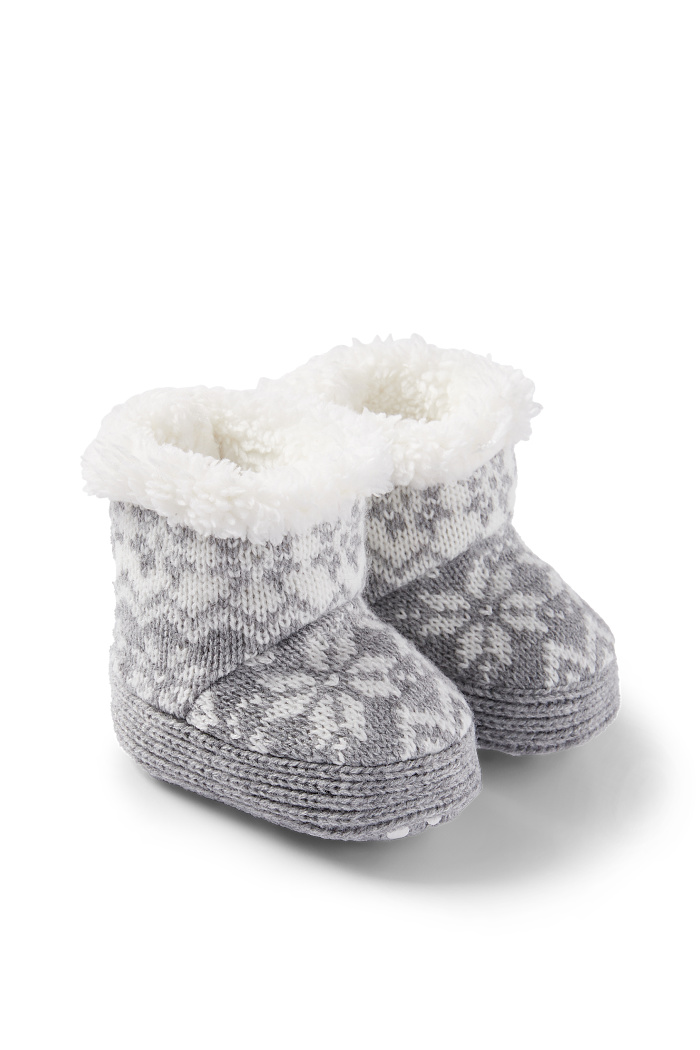 C&A Baby-Krabbelschuhe-gemustert, Grau, Größe: 14-15