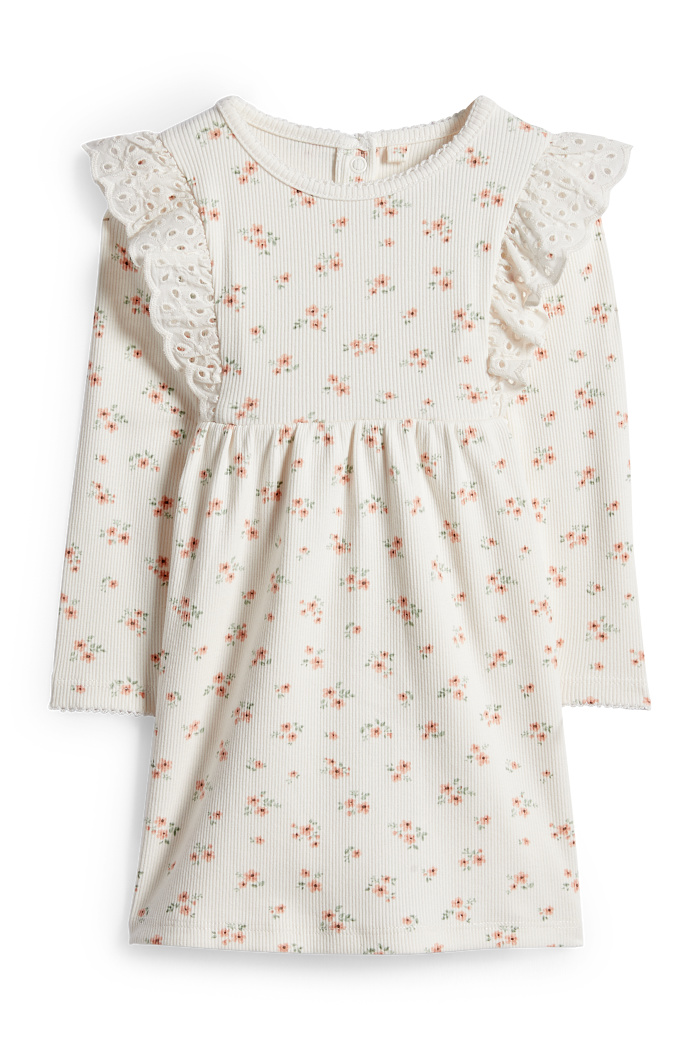 C&A Blümchen-Baby-Kleid-Broderie Anglaise-gerippt, Weiß, Größe: 62
