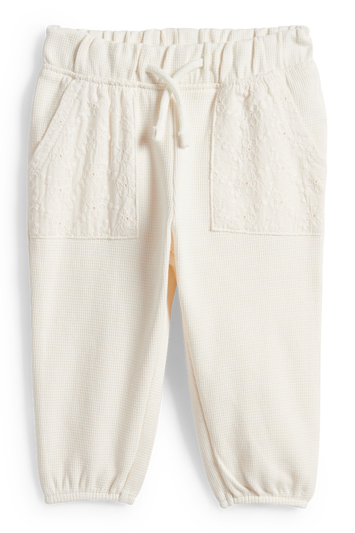 C&A Baby-Jogginghose-Broderie Anglaise-strukturiert, Weiß, Größe: 104