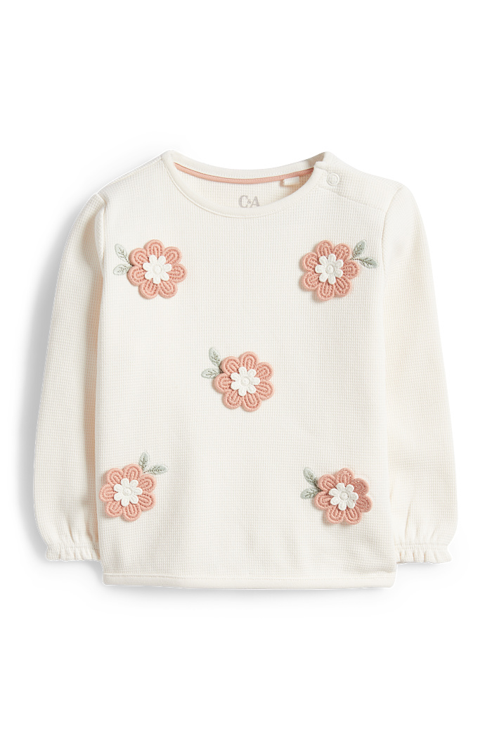 C&A Blümchen-Baby-Crochet-Sweatshirt-strukturiert, Weiß, Größe: 92