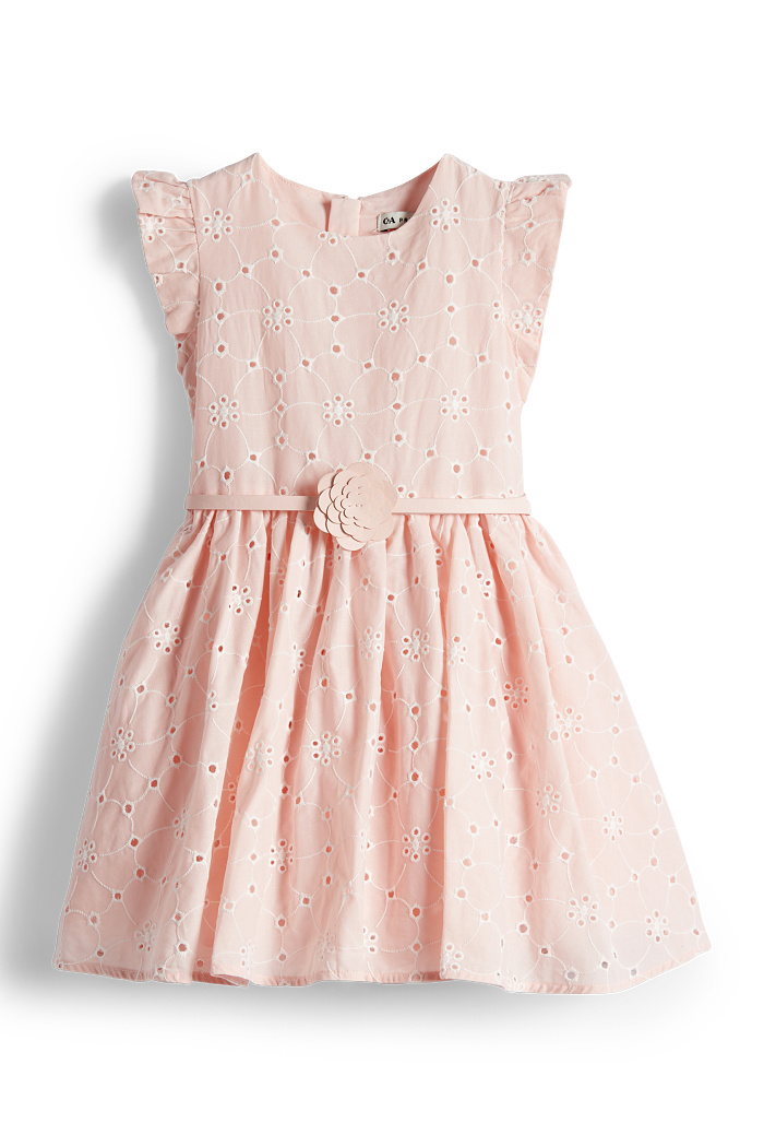 C&A Blume-Kleid mit Gürtel-Broderie Anglaise-festlich, Rosa, Größe: 140