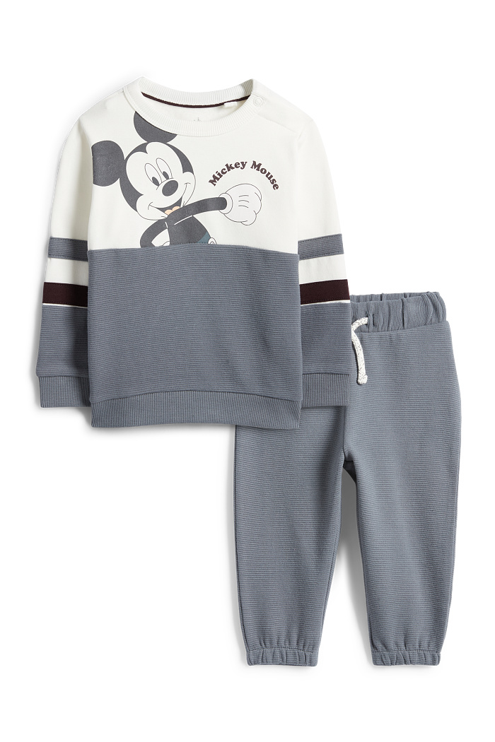 C&A Micky Maus-Baby-Outfit-gerippt-2 teilig, Grau, Größe: 74