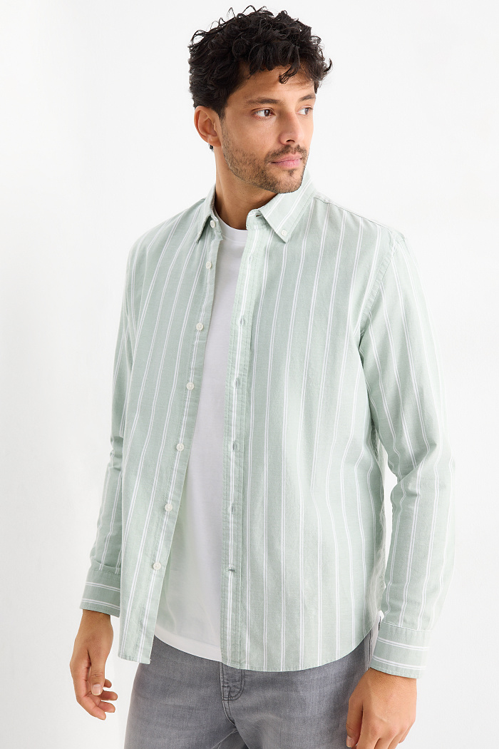 C&A Hemd-Regular Fit-Button-down-gestreift, Grün, Größe: L