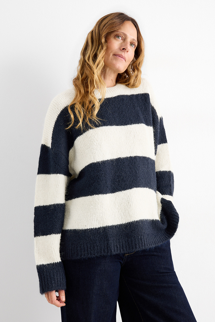 C&A Pullover-gestreift, Blau, Größe: S