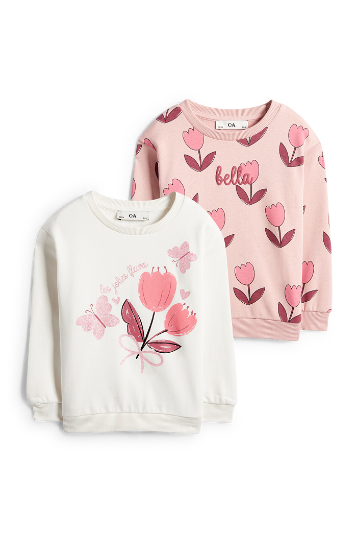 C&A Multipack 2er-Tulpe und Schmetterling-Sweatshirt, Weiß, Größe: 134