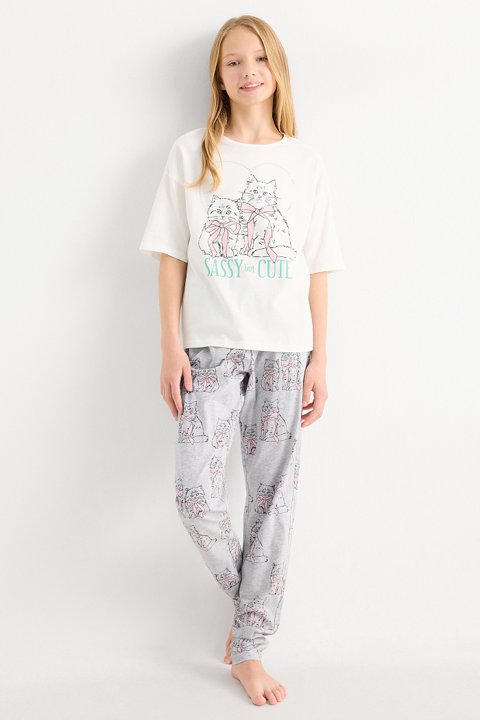C&A Multipack 2er-Katze-Pyjama-4 teilig, Grau, Größe: 134