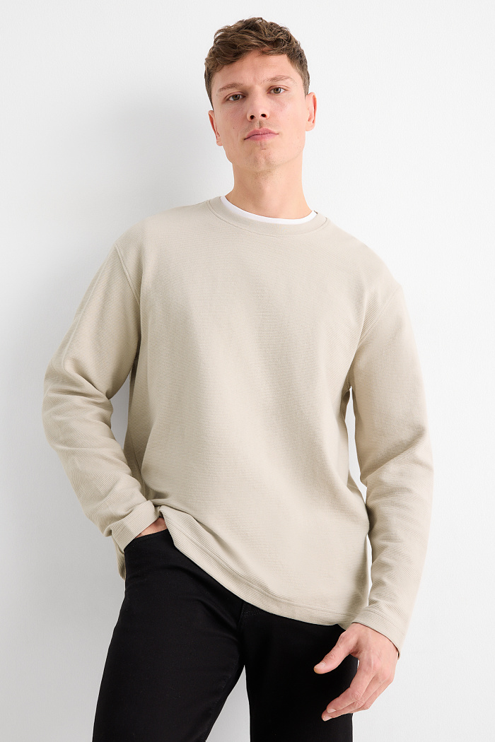 C&A Langarmshirt-Relaxed Fit-gerippt, Beige, Größe: S
