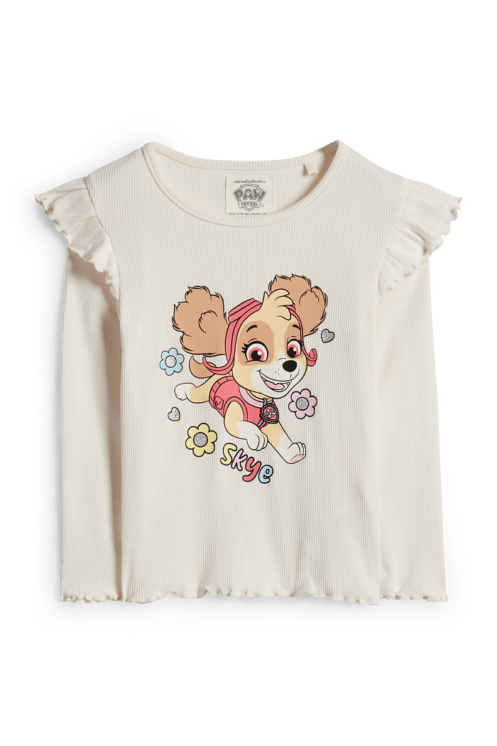 C&A PAW Patrol-Skye-Langarmshirt-gerippt-Glanz-Effekt, Weiß, Größe: 122