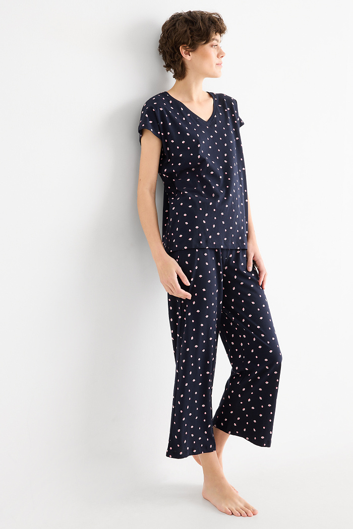 C&A Pyjama-geblümt, Blau, Größe: 2XL
