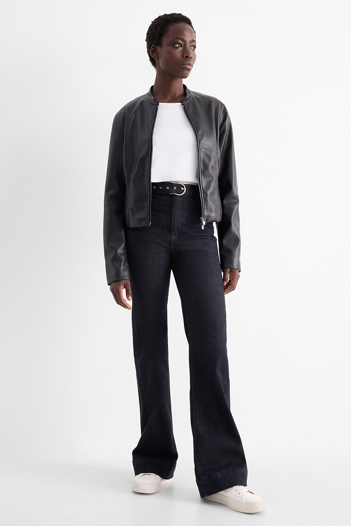 C&A Flared Jeans mit Gürtel-High Waist-LYCRA , Blau, Größe: 44 Kurz