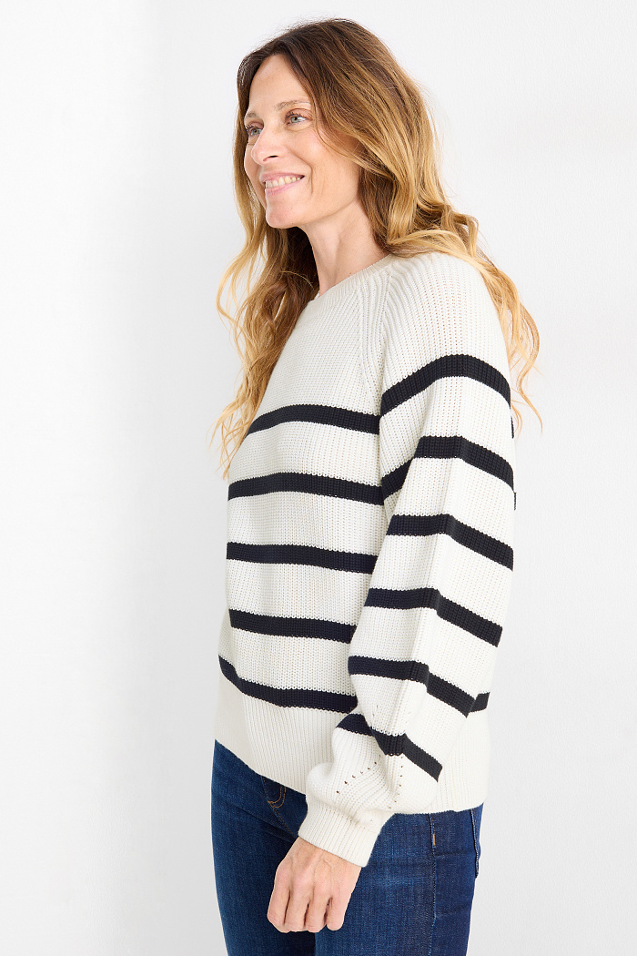 C&A Pullover-gerippt-gestreift, Weiß, Größe: L