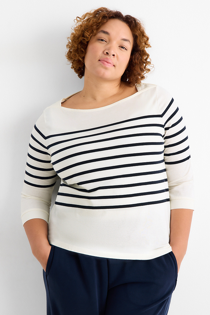 C&A Langarmshirt-Regular Fit-gestreift, Blau, Größe: 2XL