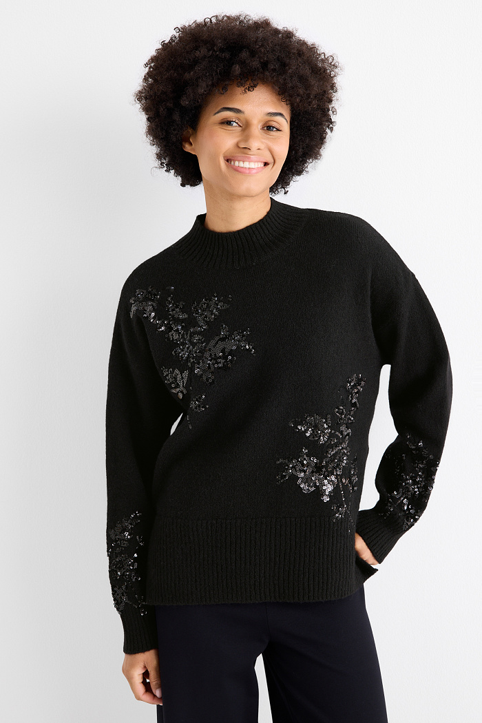 C&A Pullover-Glanz-Effekt, Schwarz, Größe: M