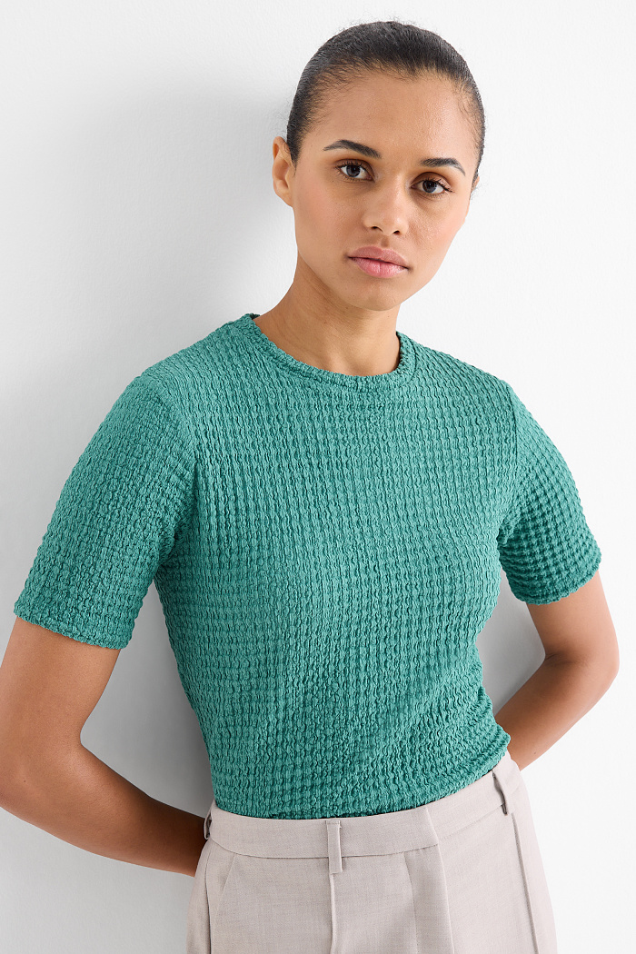 C&A T-Shirt-Regular Fit-strukturiert, Grün, Größe: XL