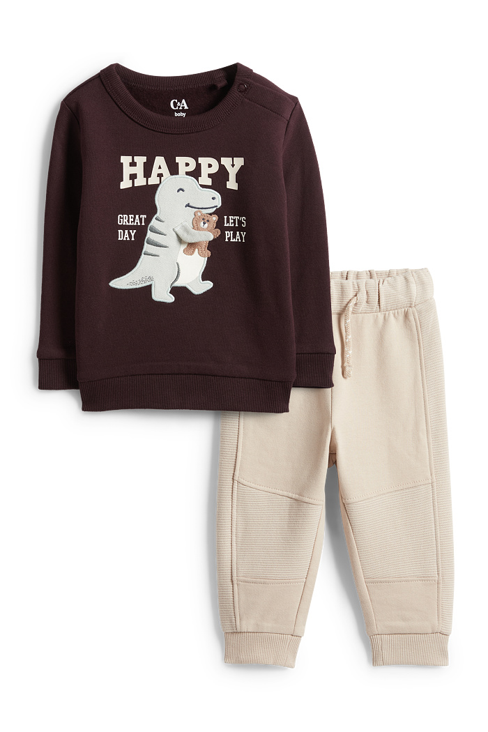 C&A Dino und Teddybär-Baby-Outfit-2 teilig, Braun, Größe: 80