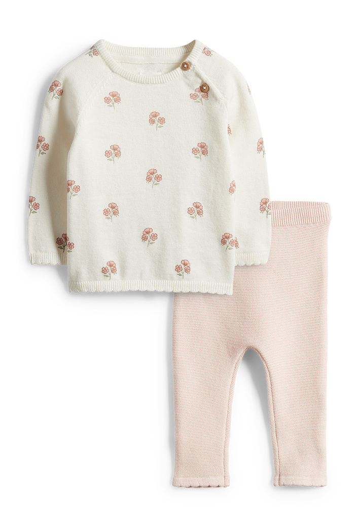 C&A Blümchen-Baby-Outfit-2 teilig, Weiß, Größe: 50