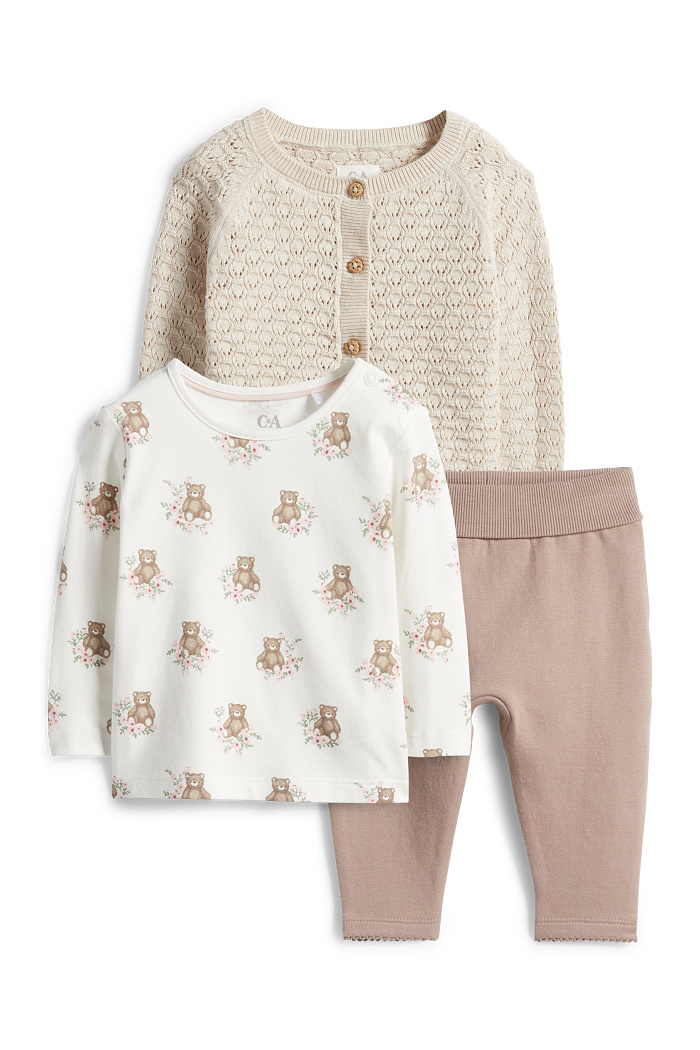C&A Teddybär-Baby-Outfit-3 teilig, Beige, Größe: 68