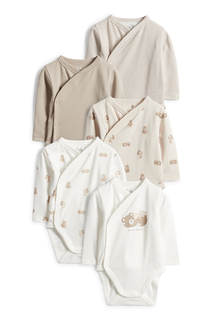 C&A Multipack 5er-Bärchen-Baby-Wickelbody, Beige, Größe: 74