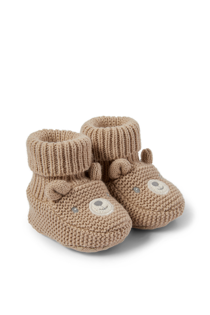 C&A Bärchen-Baby-Krabbelschuhe, Beige, Größe: 15-17