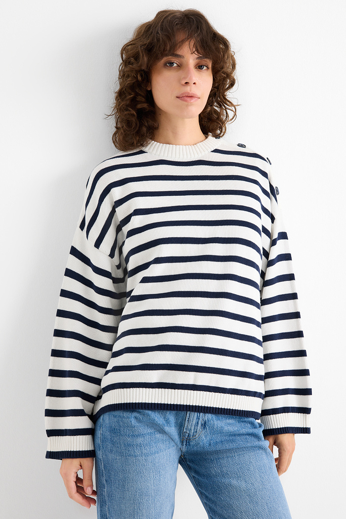 C&A Pullover-gestreift, Blau, Größe: S