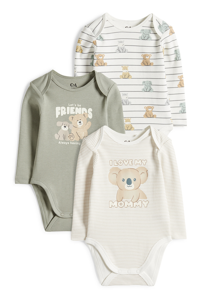 C&A Multipack 3er-Wildtiere-Baby-Body, Grün, Größe: 98