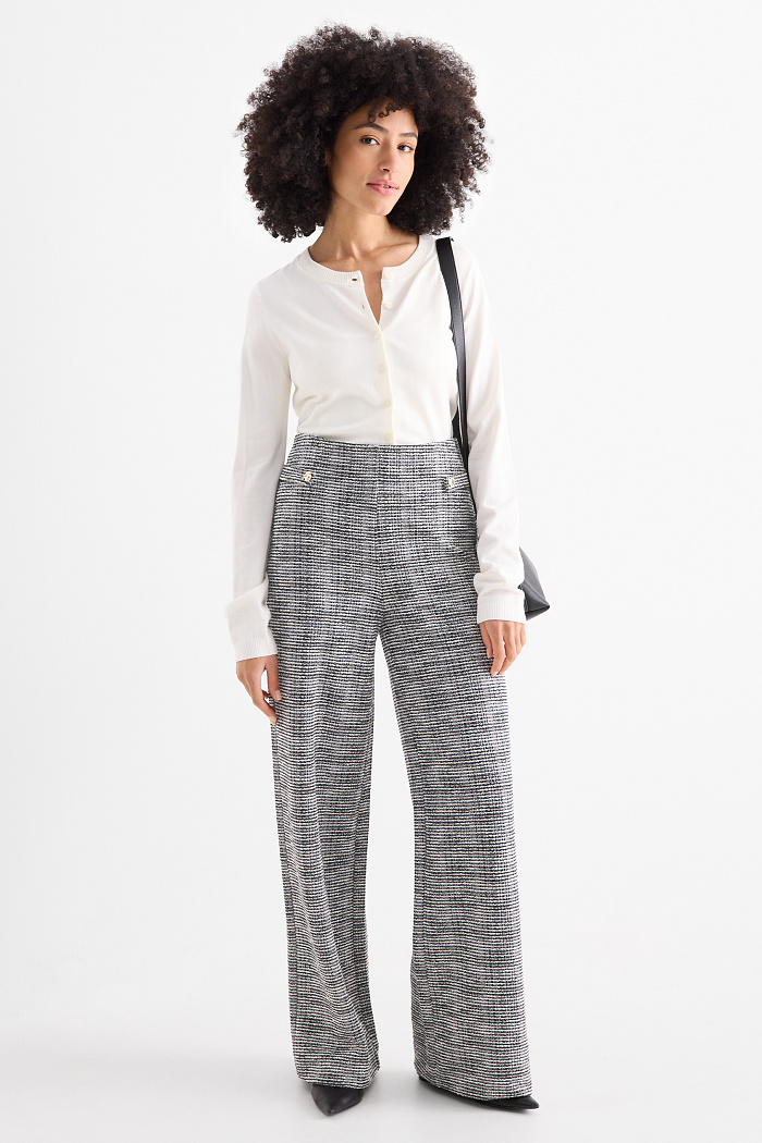 C&A Bouclé-Hose-Mid Waist-Wide Leg, Schwarz, Größe: 40