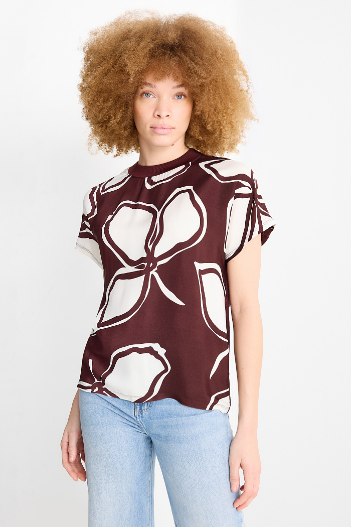 C&A T-Shirt-Relaxed Fit-geblümt, Braun, Größe: L