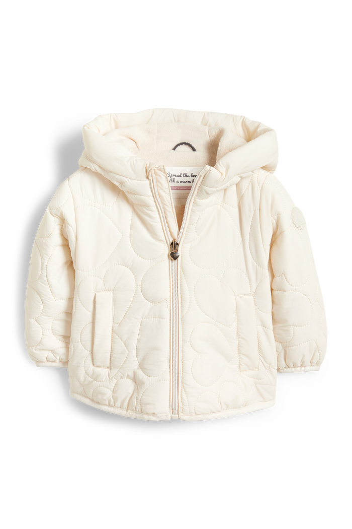 C&A Herzchen-Baby-Steppjacke mit Kapuze-wasserabweisend, Weiß, Größe: 74