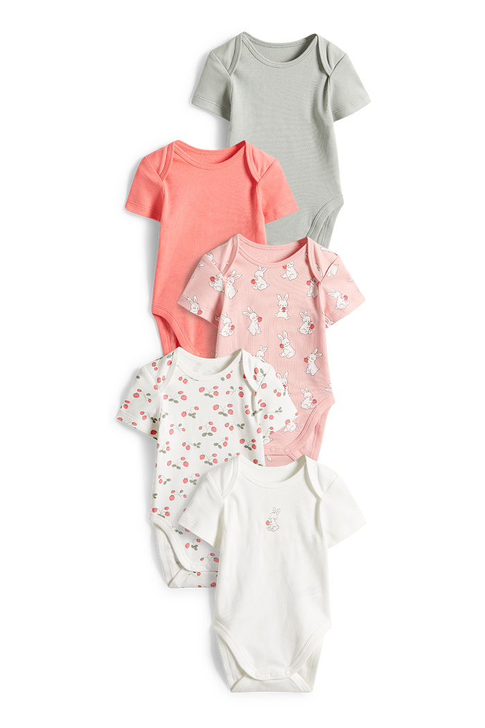 C&A Multipack 5er-Häschen und Erdbeere-Baby-Body, Weiß, Größe: 68