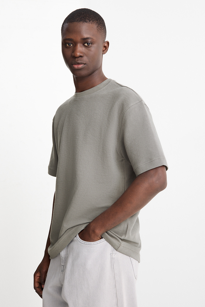 C&A T-Shirt-Relaxed Fit-gerippt, Grau, Größe: 2XL