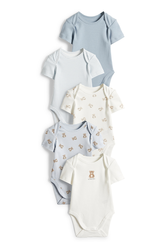 C&A Multipack 5er-Teddybär-Baby-Body, Blau, Größe: 104