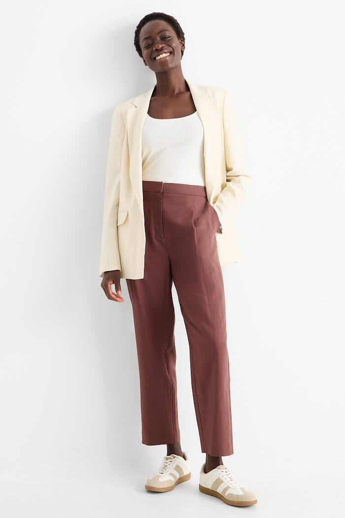 C&A Business-Hose-Mid Waist-Regular Fit-Leinen-Mix, Braun, Größe: 40