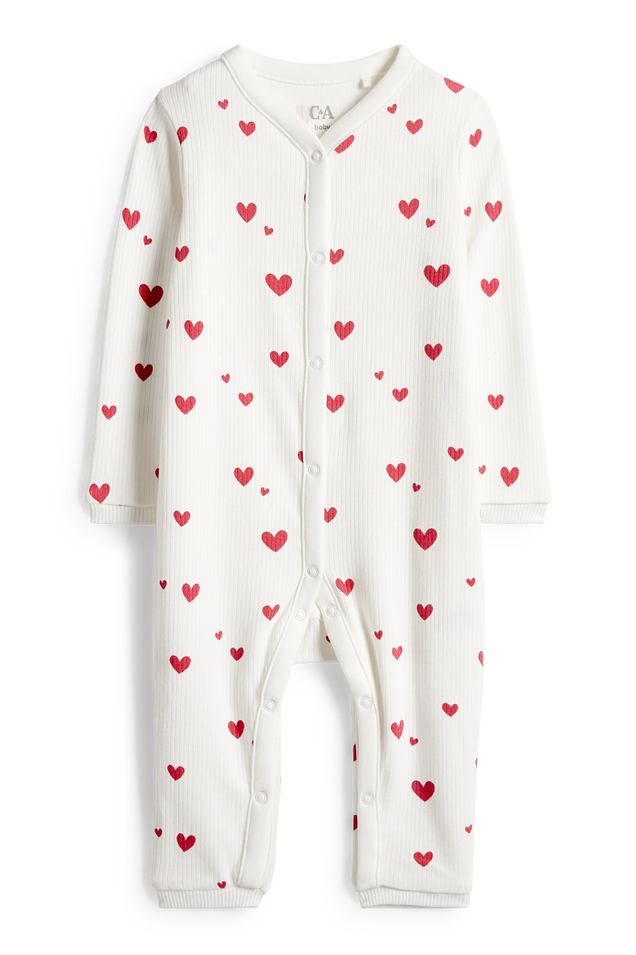 C&A Herzchen-Baby-Schlafanzug-gerippt, Weiß, Größe: 98