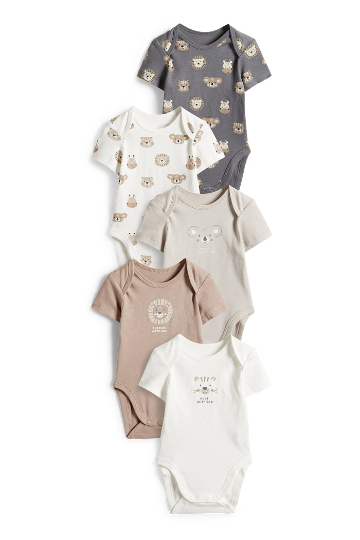 C&A Multipack 5er-Wildtiere-Baby-Body, Grau, Größe: 104