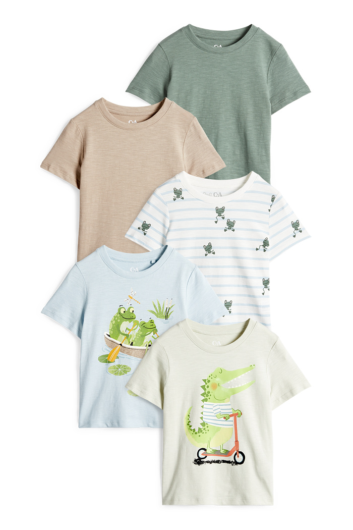 C&A Multipack 5er-Frosch und Krokodil-Kurzarmshirt, Blau, Größe: 116