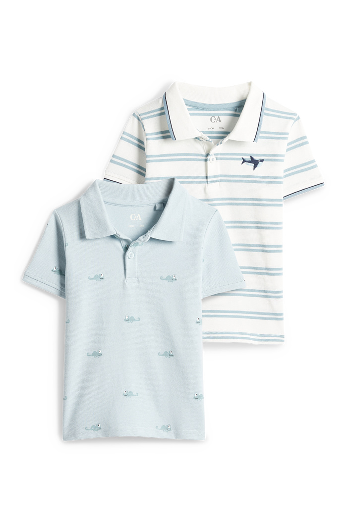 C&A Multipack 2er-Hai und Chamäleon-Poloshirt, Blau, Größe: 134
