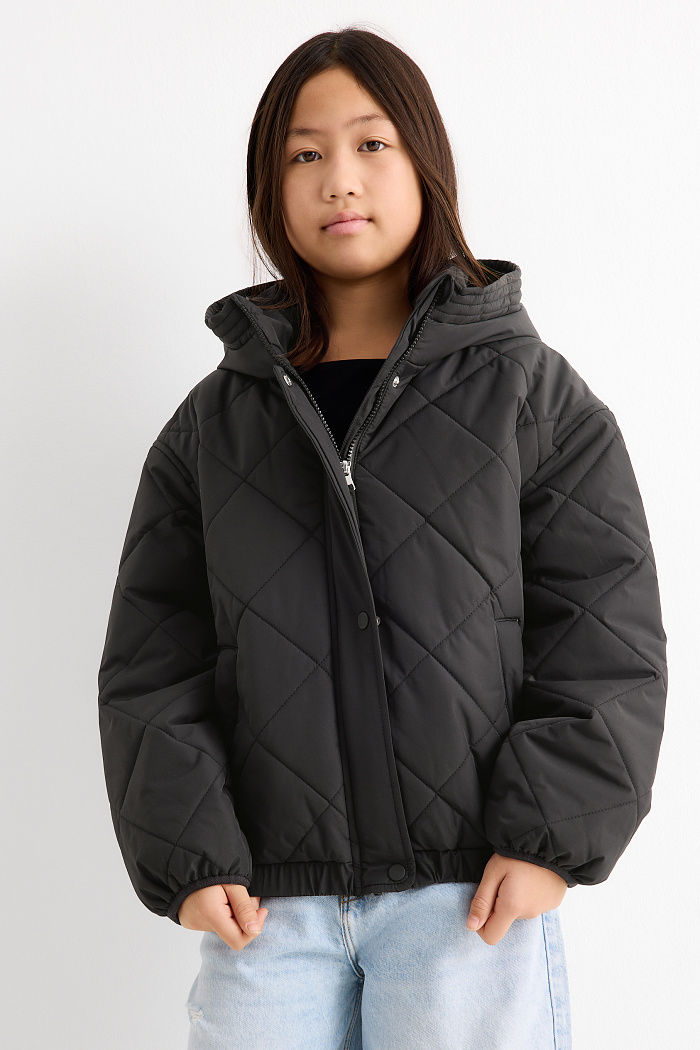 C&A Steppjacke mit Kapuze-wasserabweisend, Schwarz, Größe: 152