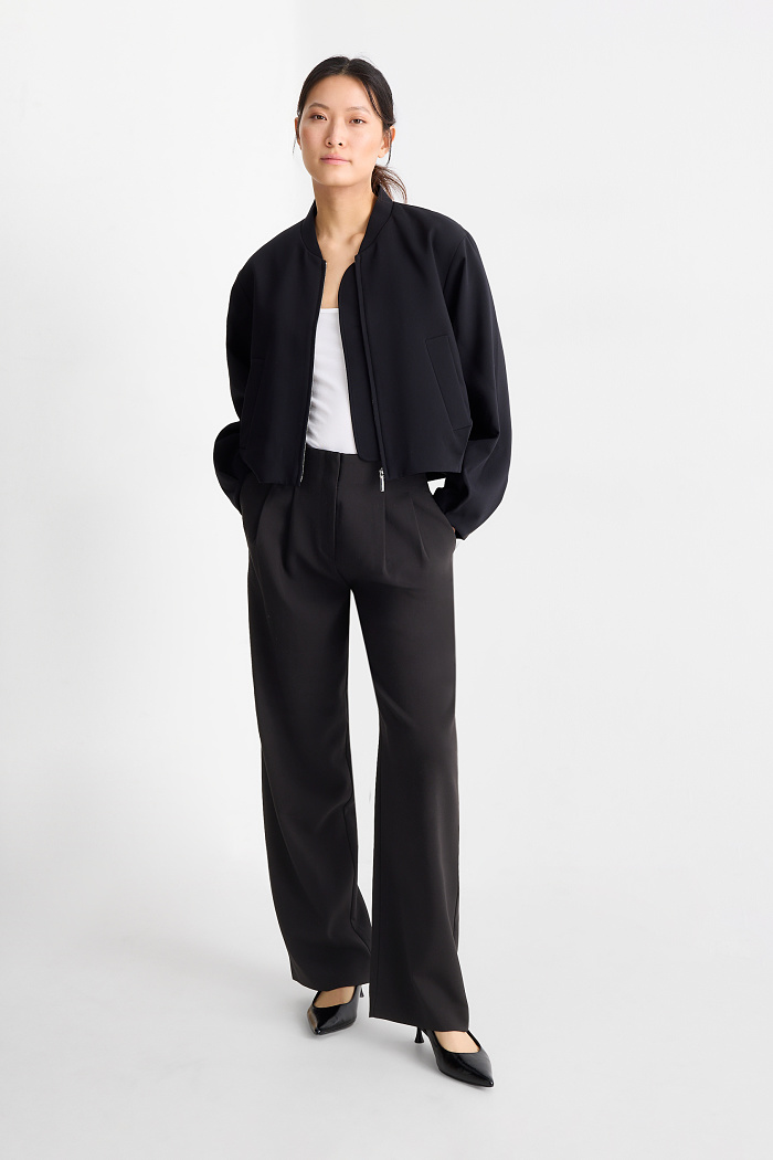 C&A Business-Hose-Mid Waist-Wide Leg, Schwarz, Größe: 42