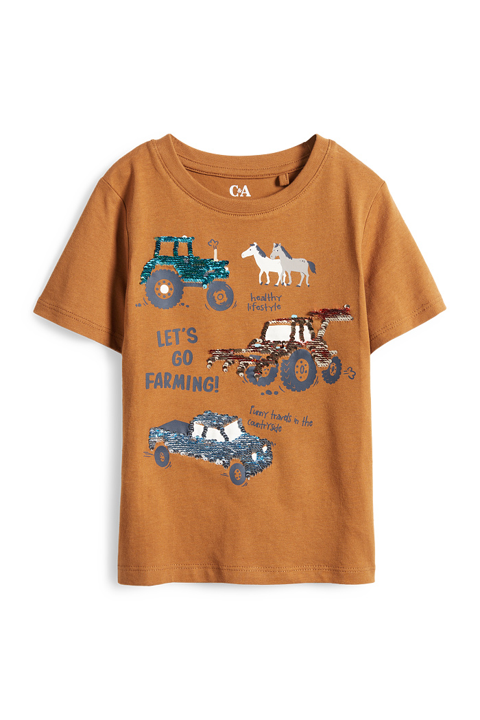 C&A Farm-Kurzarmshirt-Glanz-Effekt, Braun, Größe: 128