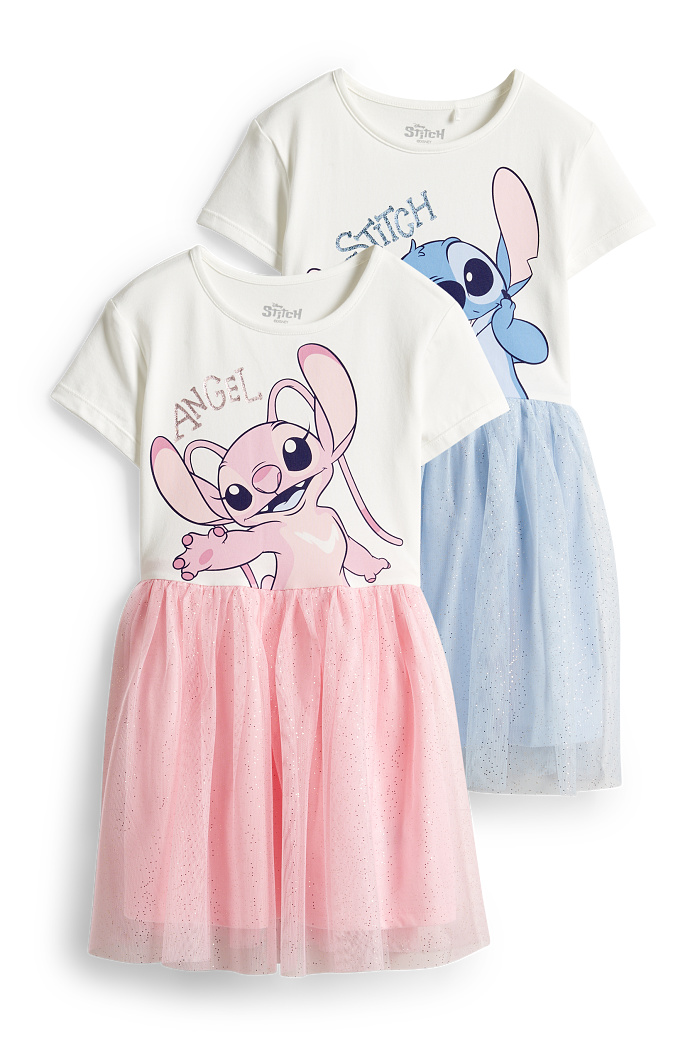 C&A Multipack 2er-Lilo & Stitch-Kleid-Glanz-Effekt, Weiß, Größe: 98