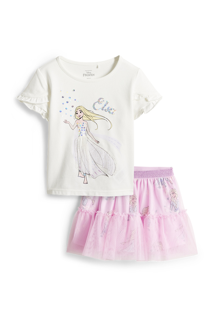C&A Die Eiskönigin-Set-Kurzarmshirt und Rock-2 teilig, Lila, Größe: 104