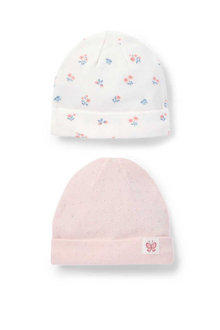 C&A Multipack 2er-Blümchen und Schmetterling-Baby-Mütze, Weiß, Größe: 42-43
