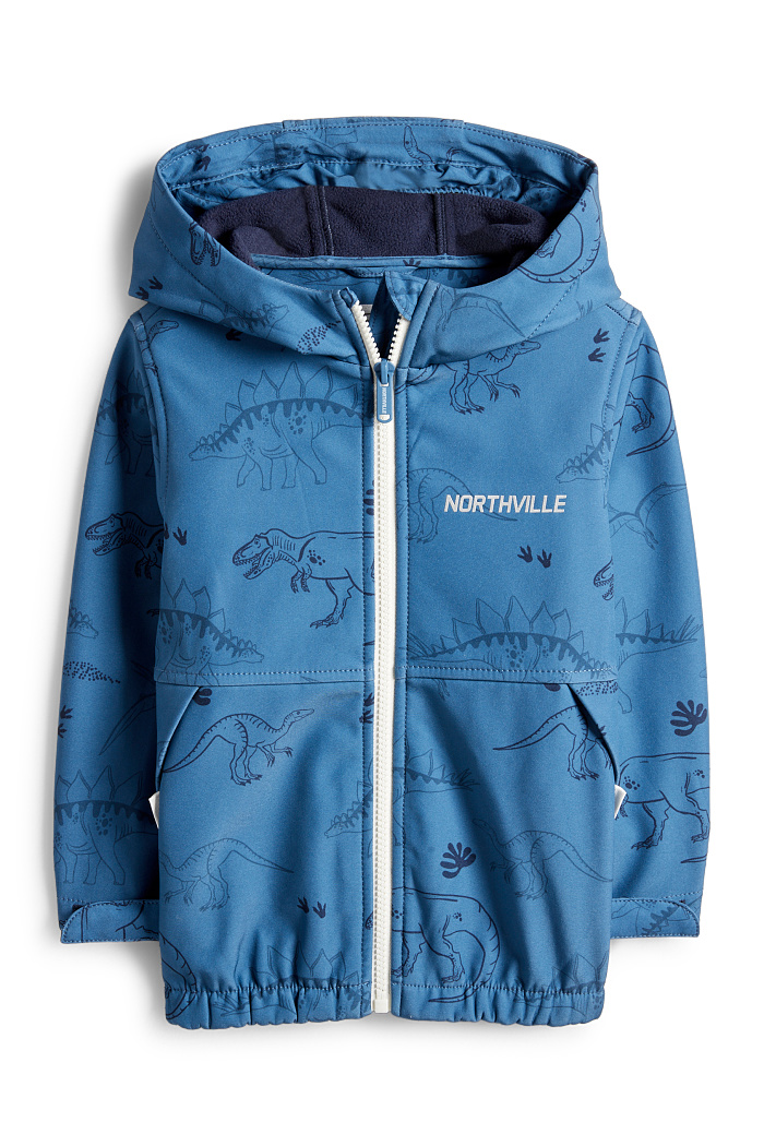 C&A Dino-Softshelljacke mit Kapuze-wasserdicht, Blau, Größe: 134