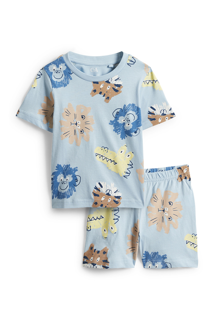 C&A Dschungeltiere-Shorty-Pyjama-2 teilig, Blau, Größe: 140