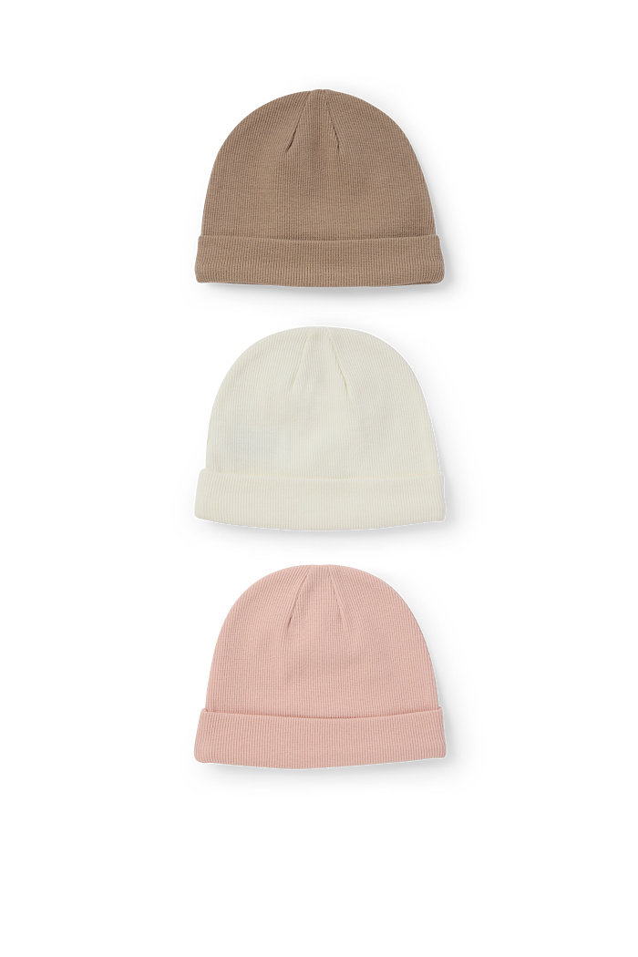 C&A Multipack 3er-Baby-Mütze-gerippt, Rosa, Größe: 44-45