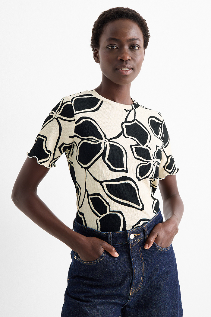 C&A T-Shirt-Regular Fit-geblümt, Schwarz, Größe: S